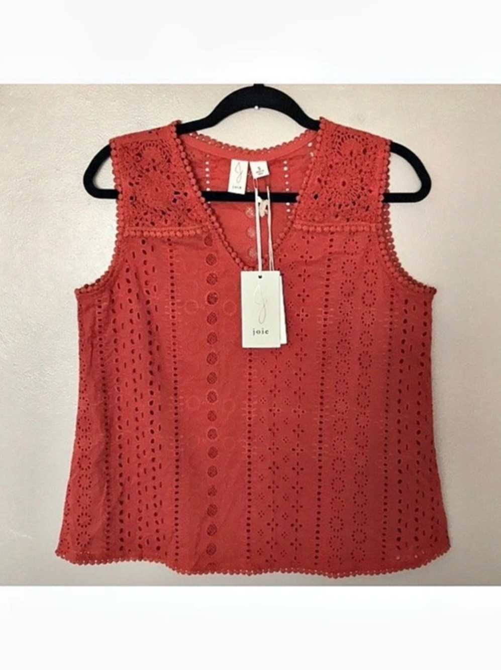 joie Eyelet Crochet Trim Tank Top Blouse in Red Size Small